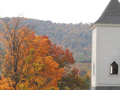 View of the autumn hills overlooking the tower at Smethport